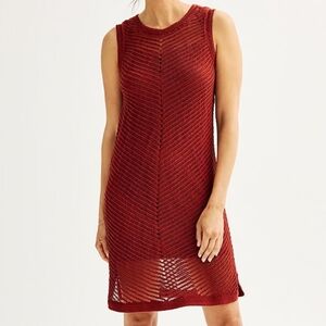 Nine West Crochet Knee Length Dress Marsala Flower NWT